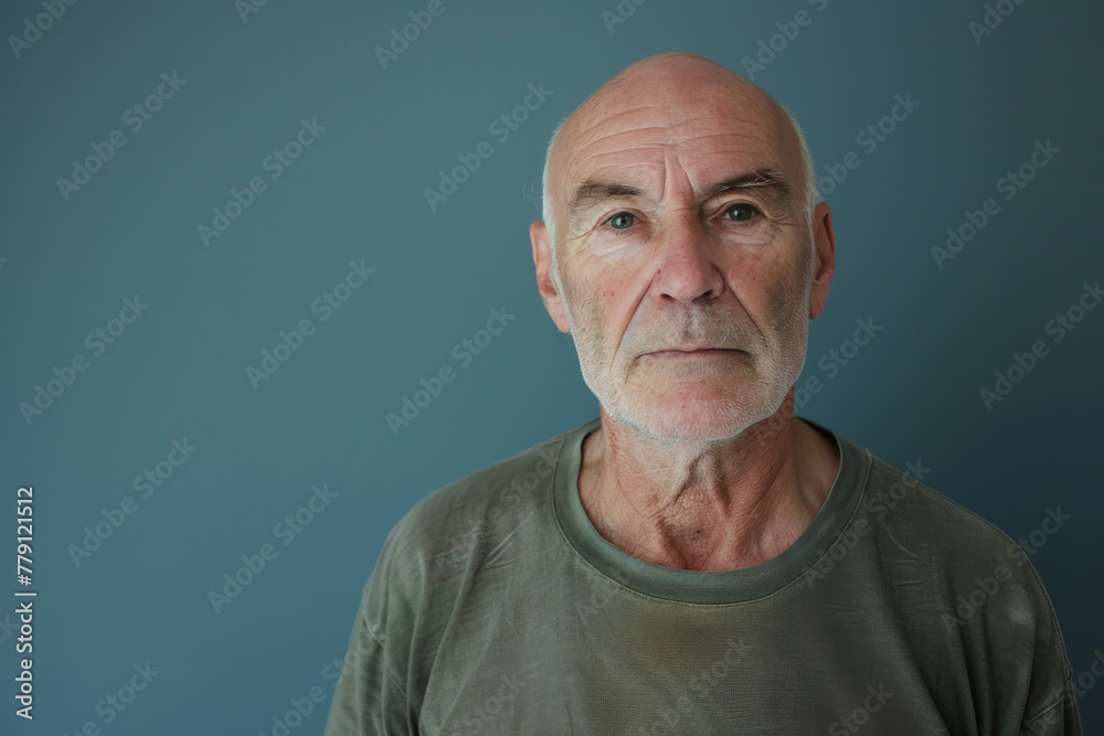 A bald man with a beard is wearing a green shirt A bald man with a beard is wearing a green shirt