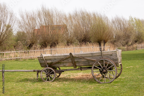 Old wooden cart wagoon in countryside photo