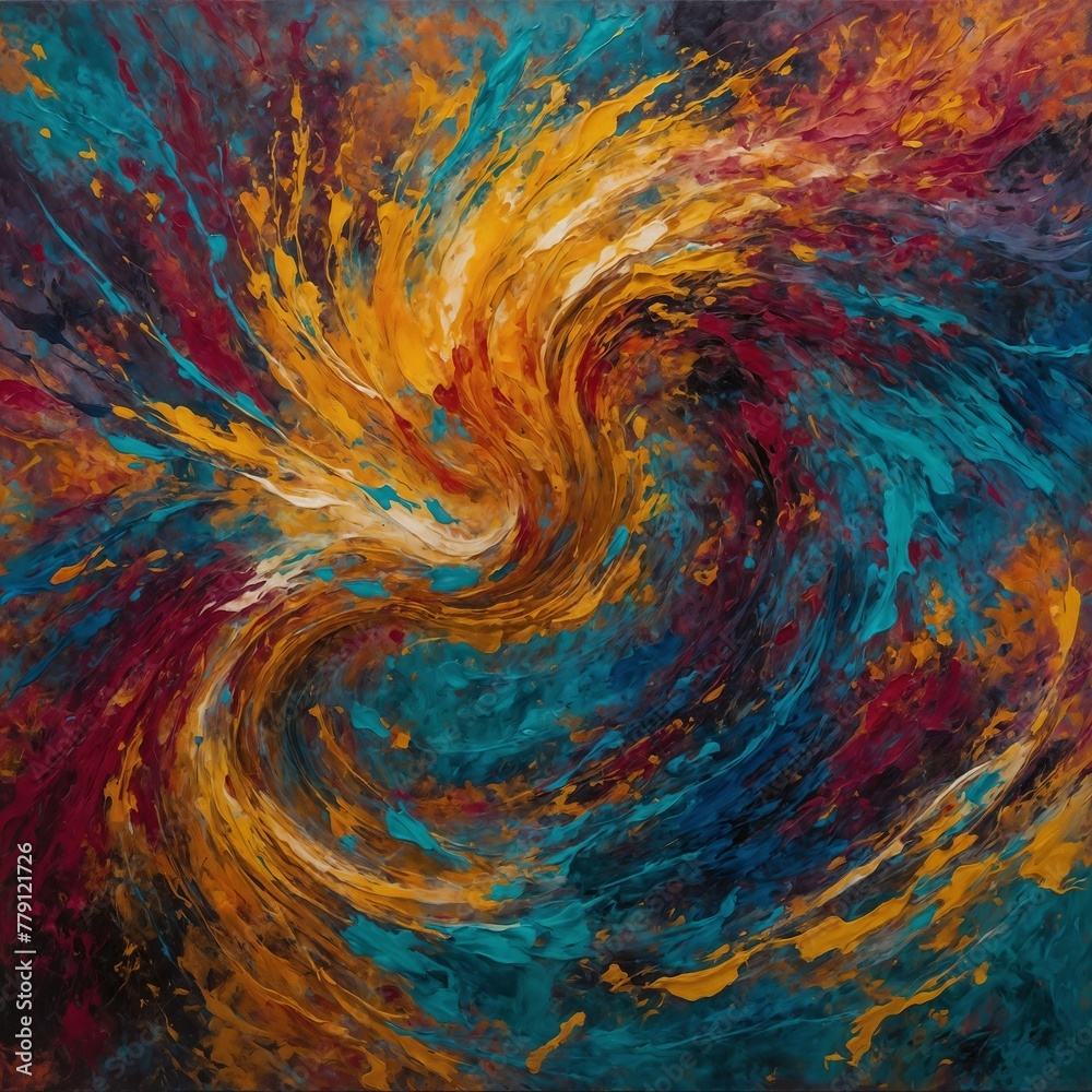 abstract colorful painting where colors dance and creating shapes in this elegant piece of art