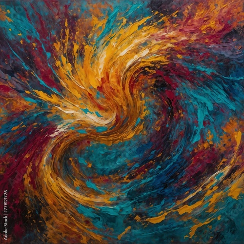 abstract colorful painting where colors dance and creating shapes in this elegant piece of art