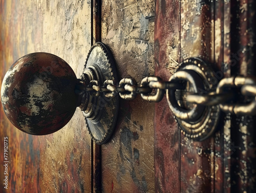 Antique Door Knob Secured with Metal Chain