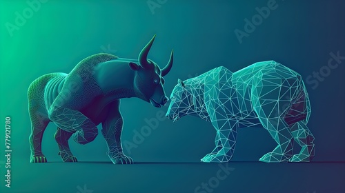 "Geometric Duel: Wireframe Bear Clashes with Rhino