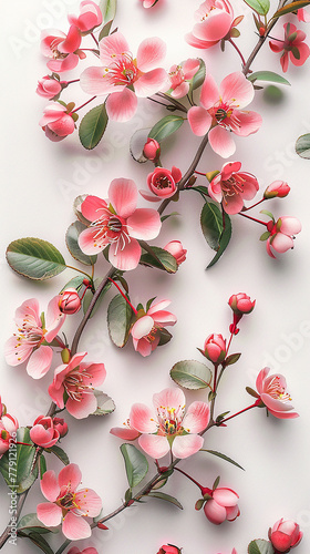 Lovely spring and summer flowers and leaves on white background.