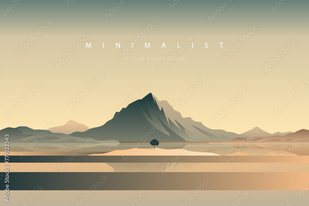 Minimalist abstract landscape poster. Nature wall decor.  Mountain background. Abstract art wallpaper for prints, art decoration, wall arts and canvas prints. Vector illustration - obrazy, fototapety, plakaty 