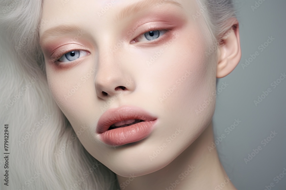 a realistic photo of a close-up of light skinned blonde waering gorgeous pink make-up a realistic photo of a close-up of light skinned blonde waering gorgeous pink make-up