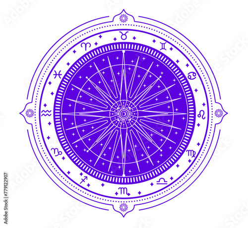 The illustration - zodiac chart in purple and white color.