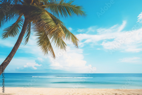 Tropical Paradise: Palm Tree on a Serene Beach Generative AI © kavinda