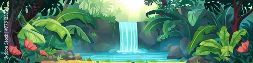 waterfall in the tropical jungle.