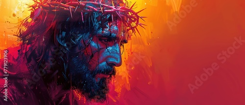 Jesus Christ with crown of thorns and blood on his face