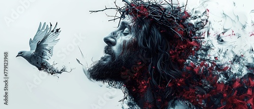 Jesus Christ with crown of thorns and dove