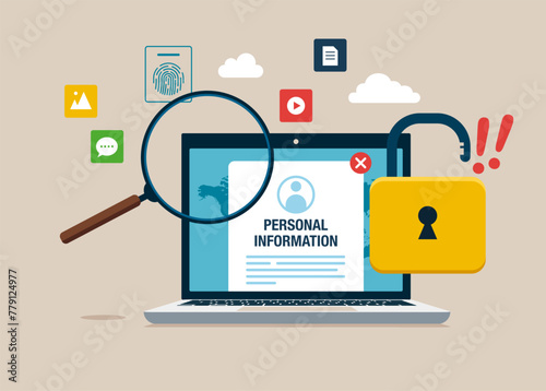 Laptop screen with Blocked Account on Screen. Online Information Hacking. Vector Illustration.