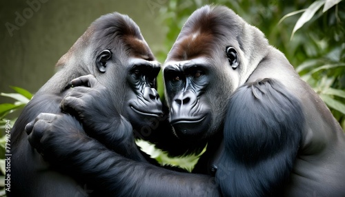 A Pair Of Gorillas Sharing A Tender Moment As They3