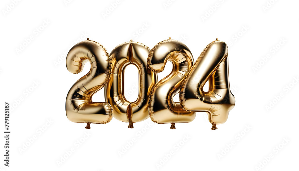 The number balloons '2024' with a shiny metallic gold finish, arranged neatly in a row The number balloons '2024' with a shiny metallic gold finish, arranged neatly in a row