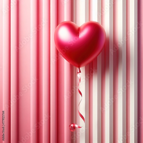 red heart shaped ballon with a ribbon on a pink wall