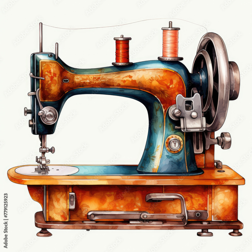 watercolor Sewing Machine clipart, Generative Ai