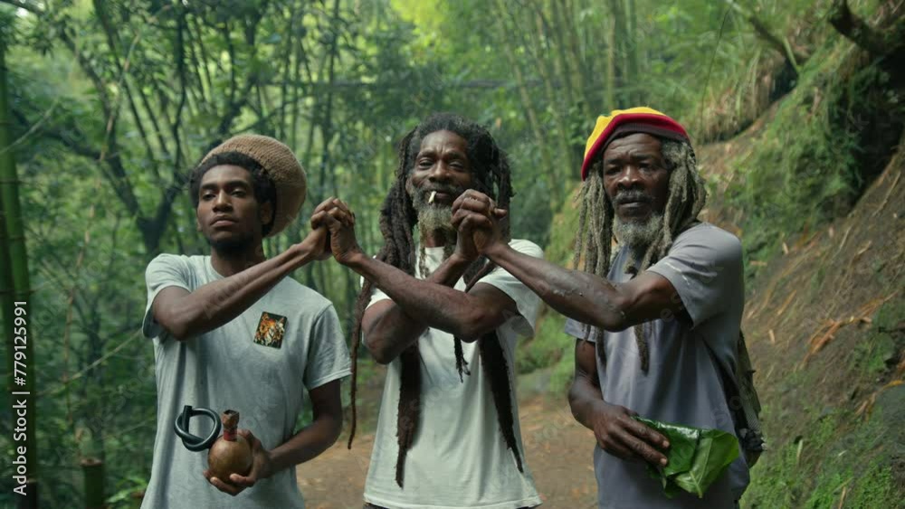 Rasta Men Friends Holding Hands in the Forest