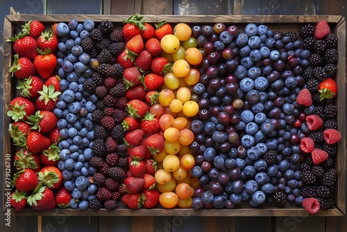 A lively collection of fresh berries  neatly sorted by kind and hue  demonstrating the diversity of nature.