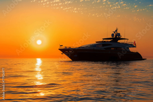 Yacht sailing in ocean at sunset. Sea voyage © Lazy_Bear