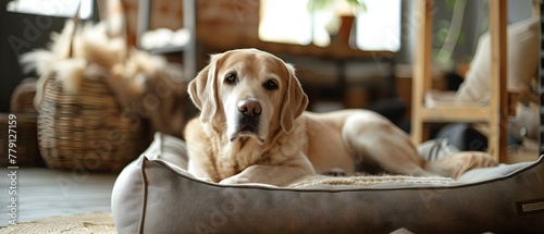 Serene Canine Lounging in Simplistic Comfort. Concept Dog Photography, Relaxing Pets, Simple Aesthetics