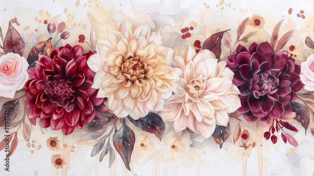 Background consisting of various flowers. Crimson color palette with copy space. Illustration for poster, brochures, booklets, promotional materials, website
Background consisting of various flowers. Crimson color palette with copy space. Illustration for poster, brochures, booklets, promotional materials, website