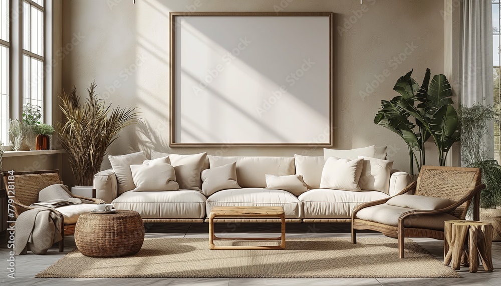 Fototapeta premium Mockup frame in modern living room, interior design