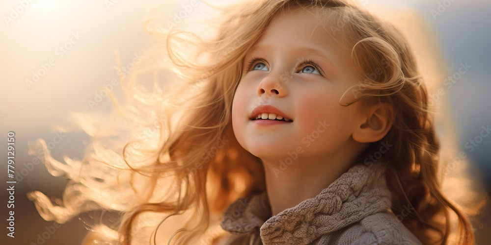Close-up portrait of a beautiful blonde girl in backlit rays Close-up portrait of a beautiful blonde girl in backlit rays