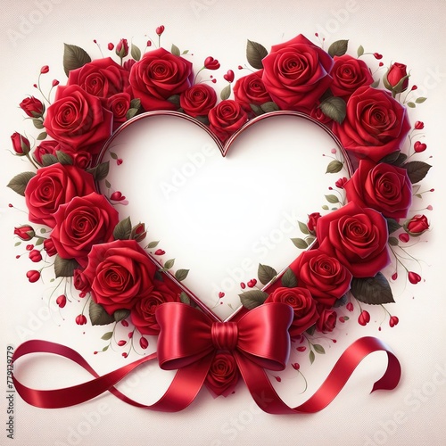 red rose made a heart with red ribbons 