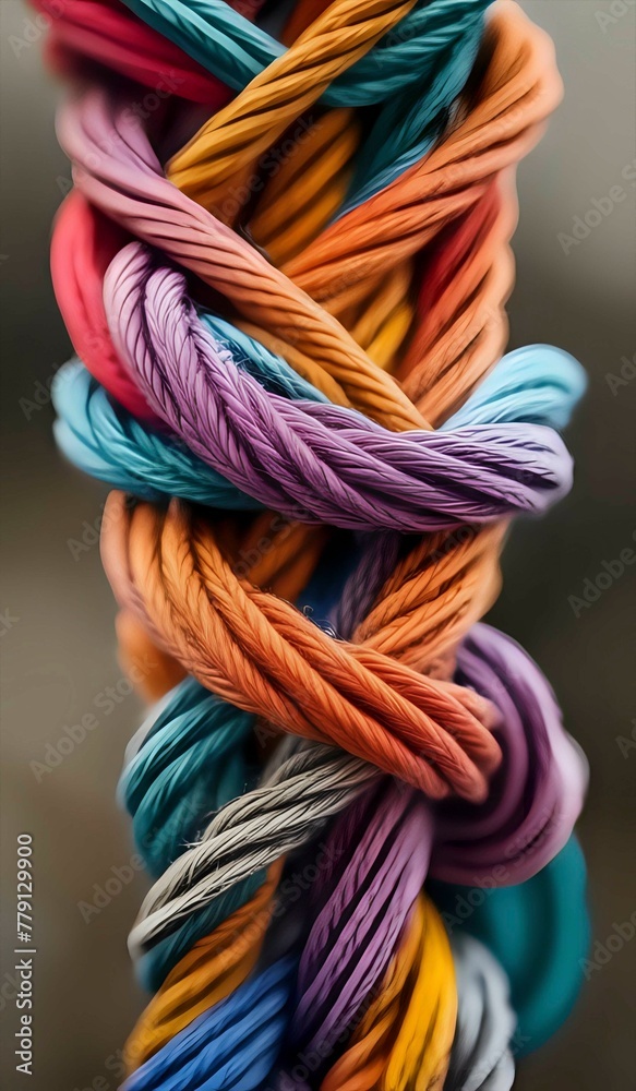 Colorful rope tied in knots representing strength and diversity.