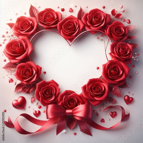 red rose made a heart with red ribbons 