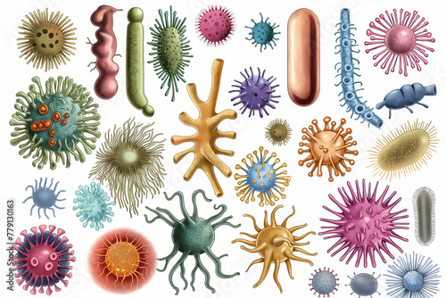 Virus, bacteria, pathogen, microbe, virus, microorganism.