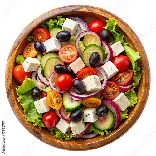 Fresh salad with cucumbers, tomatoes, onions on transparent background