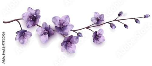 A cluster of purple flowers with delicate petals on a white background  showcasing the beauty of a flowering plant in full bloom