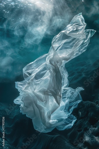 Plastic bag floating in water, suitable for environmental concept