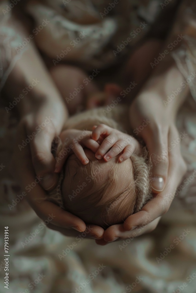 A woman holding a baby in her hands. Ideal for family and parenting concepts