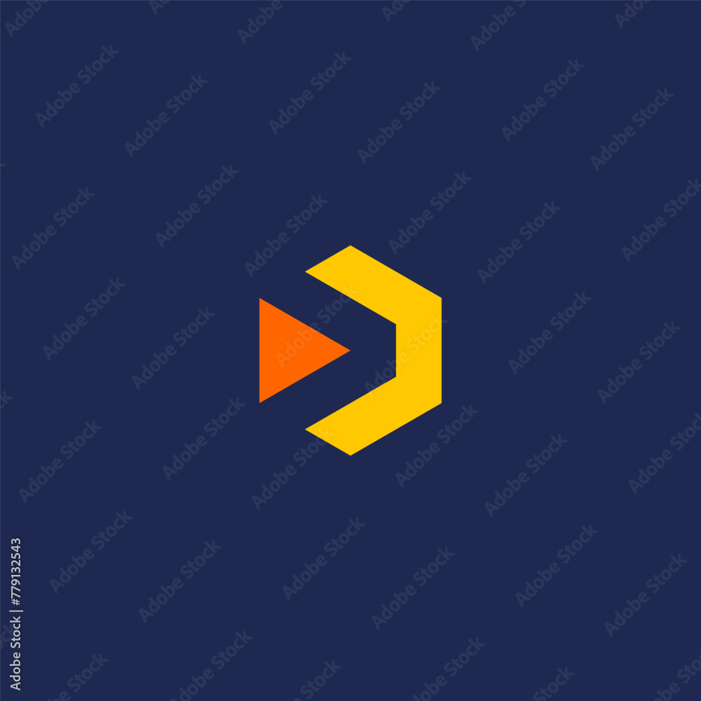 D letter initial logo abstract hexagon shape - orange yellow D letter initial logo abstract hexagon shape - orange yellow