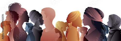 Profile Silhouettes of Men and Women from Diverse Cultures. People diversity. Racial equality anti-racism concept. Social inclusion.Gender equality.Multicultural society. Community