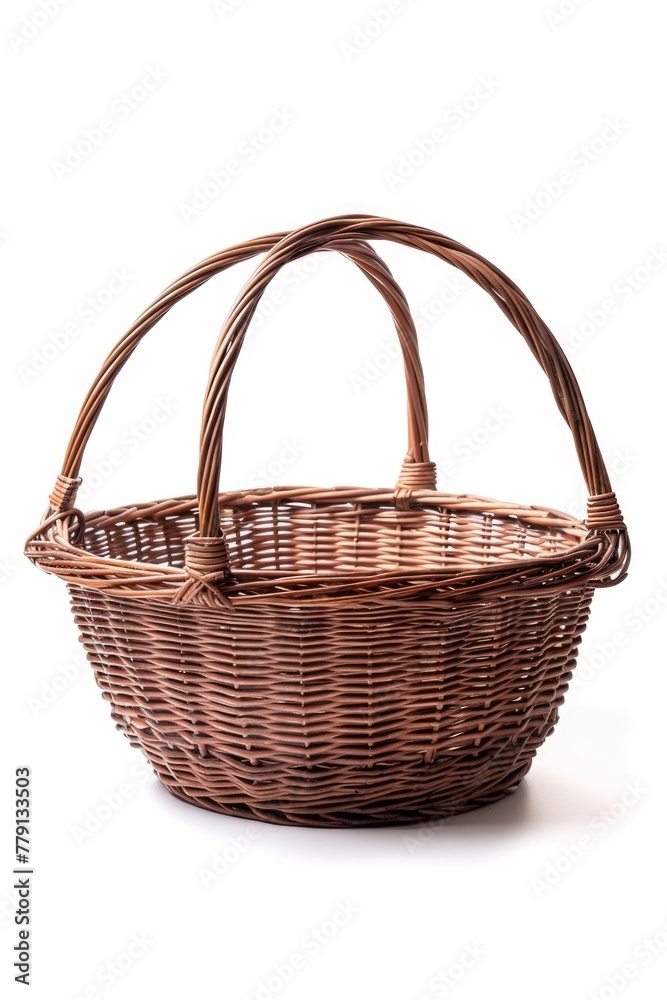 A simple wicker basket on a plain white background. Suitable for various product displays A simple wicker basket on a plain white background. Suitable for various product displays