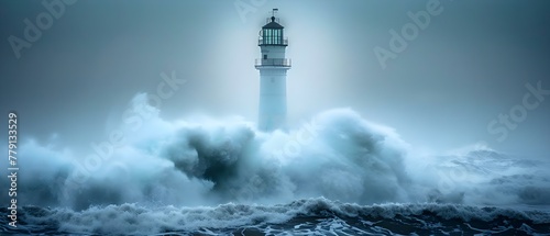Sturdy Beacon Amidst Stormy Seas. Concept Navigating Challenges, Finding Strength, Resilience and Grit, Overcoming Adversity, Rising Above Circumstances