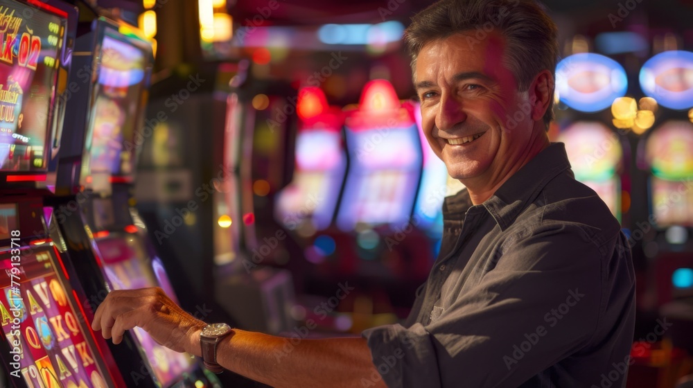 A Man Enjoying Casino Slots