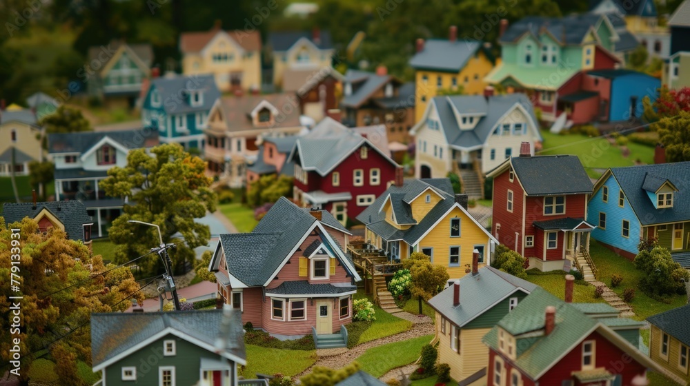 Vibrant image of a small town with colorful houses. Ideal for travel and real estate concepts Vibrant image of a small town with colorful houses. Ideal for travel and real estate concepts