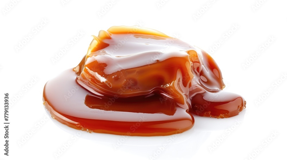 A plate of caramel with a drizzle of icing. Suitable for food blogs and dessert recipes A plate of caramel with a drizzle of icing. Suitable for food blogs and dessert recipes