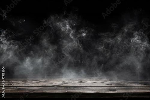 Mysterious Wooden Table Enveloped in Smoke Generative AI