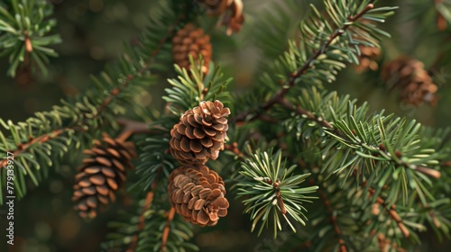 Close up of pine cones on tree. Perfect for nature backgrounds