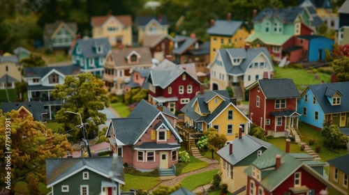 Fototapeta Naklejka Na Ścianę i Meble -  Vibrant image of a small town with colorful houses. Ideal for travel and real estate concepts