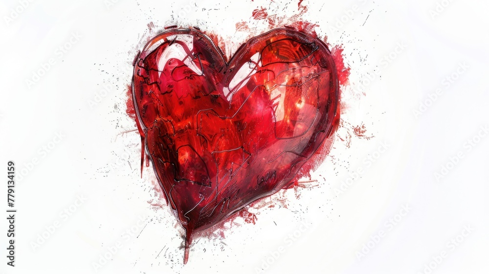 Red heart splattered with paint, versatile for various concepts - obrazy, fototapety, plakaty 