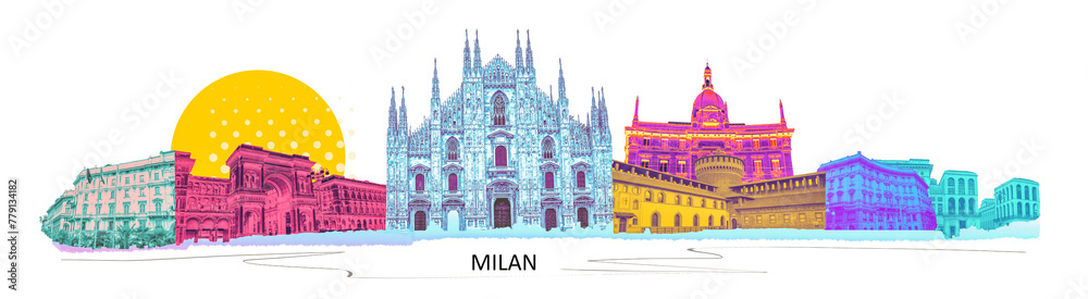 Obraz premium Photo collage from Milan, Italy. Collage includes major landmarks like the castle, cathedral. design