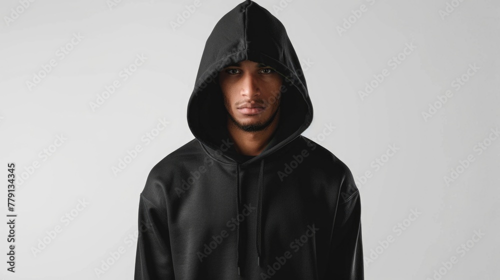 A man in a black hoodie posing for a picture. Suitable for various uses A man in a black hoodie posing for a picture. Suitable for various uses