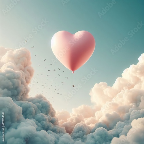 heart shaped balloon in the sky