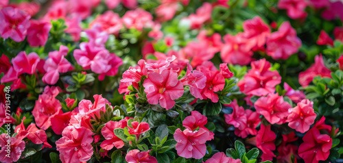 Pink flowers close up. Bouquet of red flowers. City flower beds  a beautiful and well-groomed garden with flowering bushes created with Generative AI technology