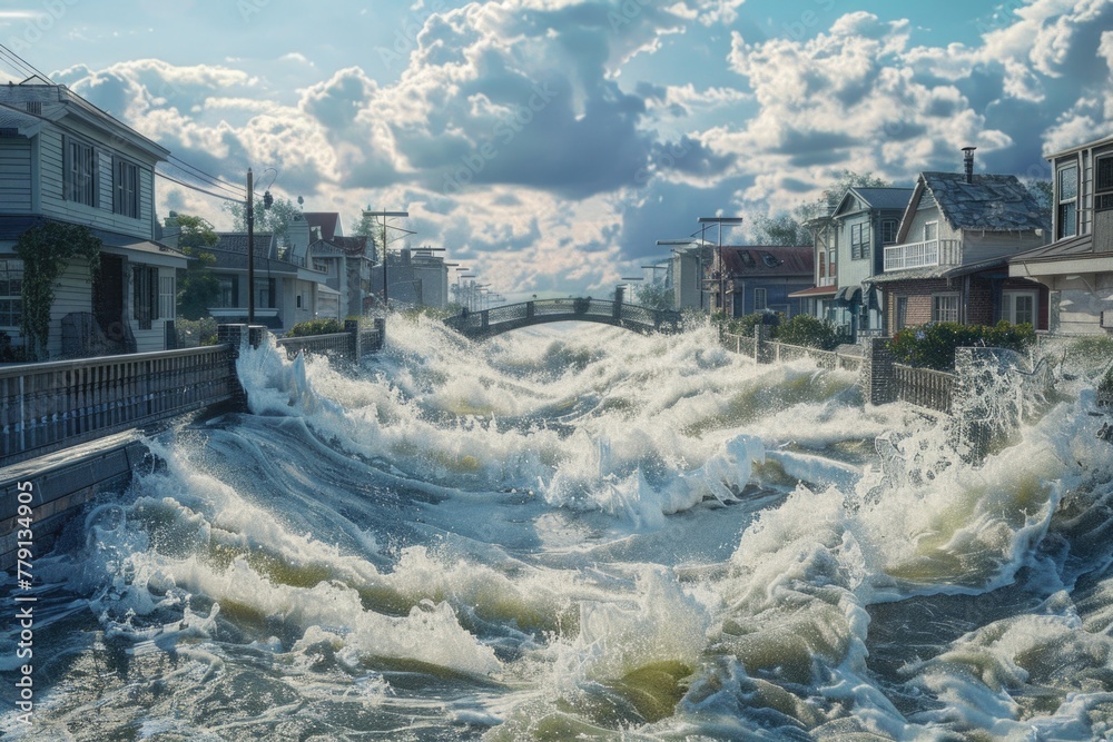 Obraz premium Powerful wave crashing into shore, suitable for travel or weather themes